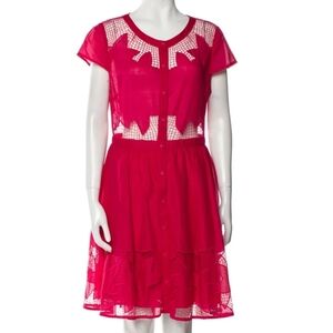 Alice + Olivia Red Laser Cut-Out Scoop Neck Knee-Length Dress L/10
